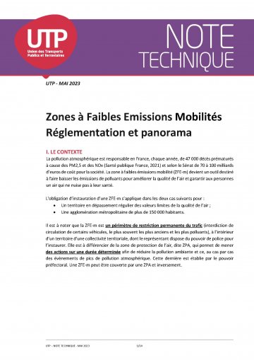 Note ZFE-m Règlementation et panorama